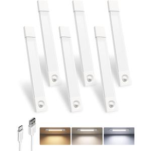 EZVALO 6-Pack Under Cabinet Lighting, Wireless Closet Lights, 50 LED Rechargeable Motion Sensor Light, Dimmable, 3 Color Temperatures, 11.8 inch Counter Lights for Kitchen, Pantry, Bedroom, Wardrobe (White)