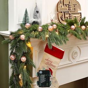 Ceenna 6.2FT Pre Lit Christmas Cedar Garland with Lights Artificial Pine Garland Christmas Decorations with Ball Ornaments, 8 Modes Timer Battery Operated for Outdoor Indoor(Pink)