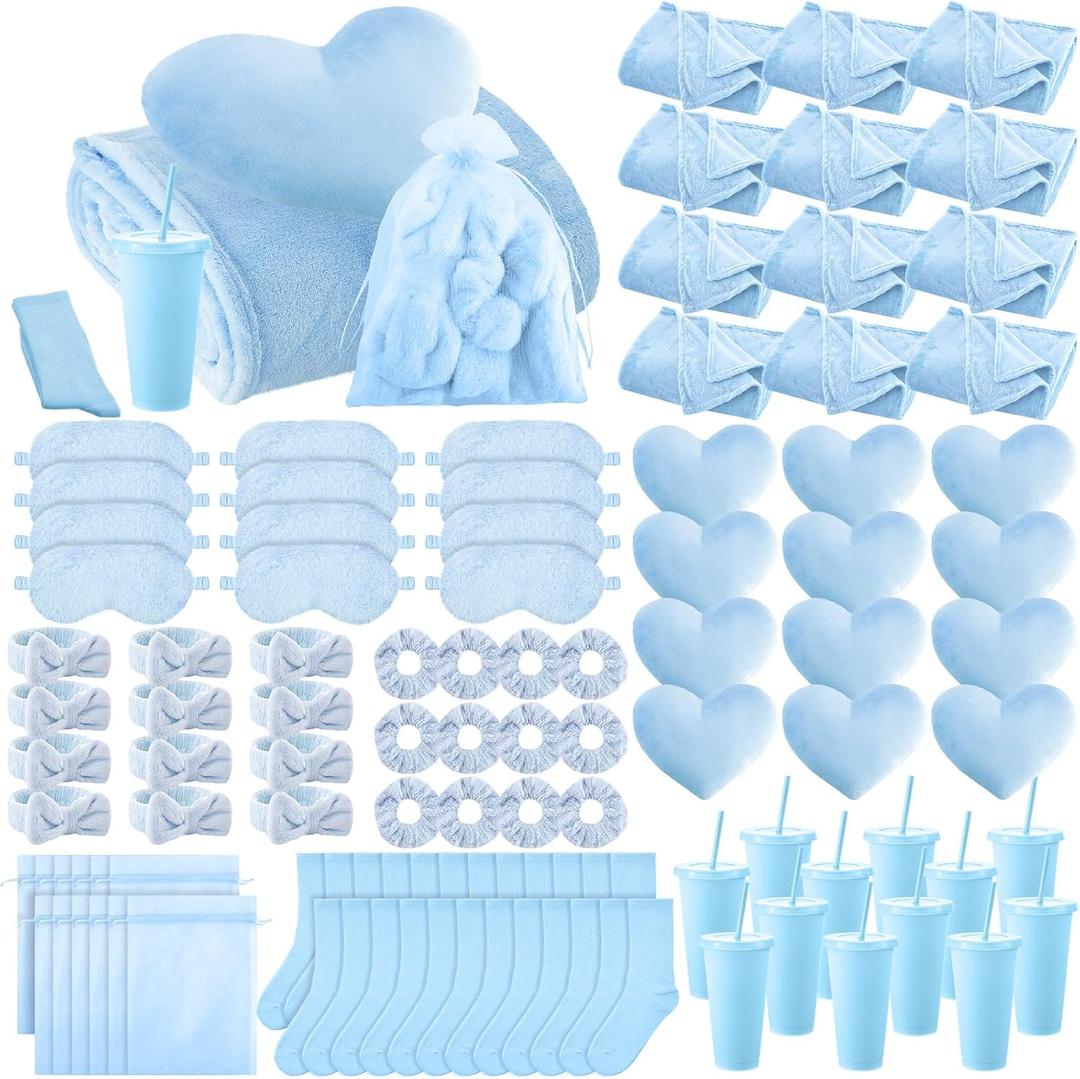 Fanfanwin 96 Pcs/ 12 Set Sleepover Party Supplies Slumber/ Spa Kit, Blue