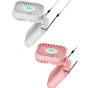 Hortsun 2 Pack Portable Neck Fan Mini Handheld Personal Foldable Fan Small Hands Free with USB Rechargeable Battery for Office Outdoor Cooling 3 Speed Air Circulatory(Pink, White)