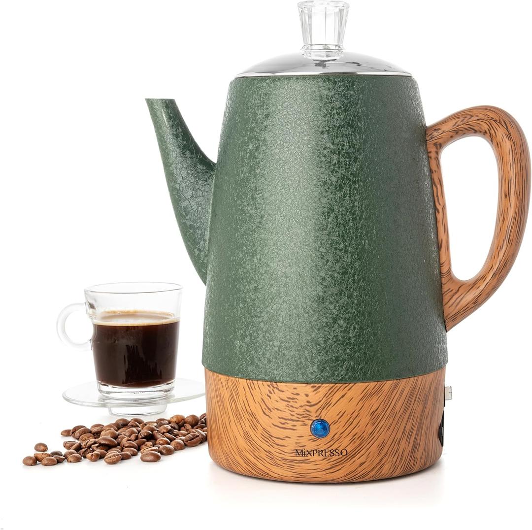 Mixpresso Percolator Coffee Pot Electric 10 Cup, Green Coffee Maker, Coffee Percolator Electric With Keep Warm Function, 10 Cups Stainless Steel Perculator With Basket (Shiny Green)