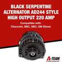 A-Team Performance AD244 Style 220 Amp Alternator - High Output LS One-Wire Alternator - Chrome Finish Automotive Upgrade - Compatible with Chevrolet BBC, SBC & GM Diesel Engines - Black