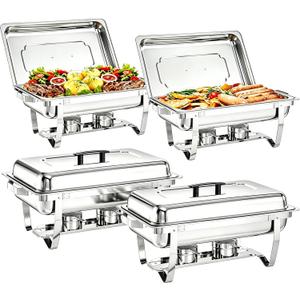 Chafing Dishes for Buffet 4 Pack, 9 Quart Stainless Steel Chafing Dish Buffet Set with Folding Frame, Food Warmers for Parties, Catering Supplies, Banquets, and Weddings