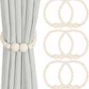 Magnetic Curtain Tiebacks, 6 Pack Curtain Holdbacks for Draperies, Wood Bead Curtain Tiebacks, Elegant Curtain Tie Backs for Bedroom Decor, Boho Room Decor, Nursery Decor, Farmhouse Decor