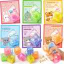 Valentines Day Cards for Kids School, 24 Pcs Ice Cube Shaped Squeeze Balls with Cards, Stress Relief Fidget Toys in 6 Glitter Colors, Ideal for Classroom Exchange Prizes, Valentines Party Favors