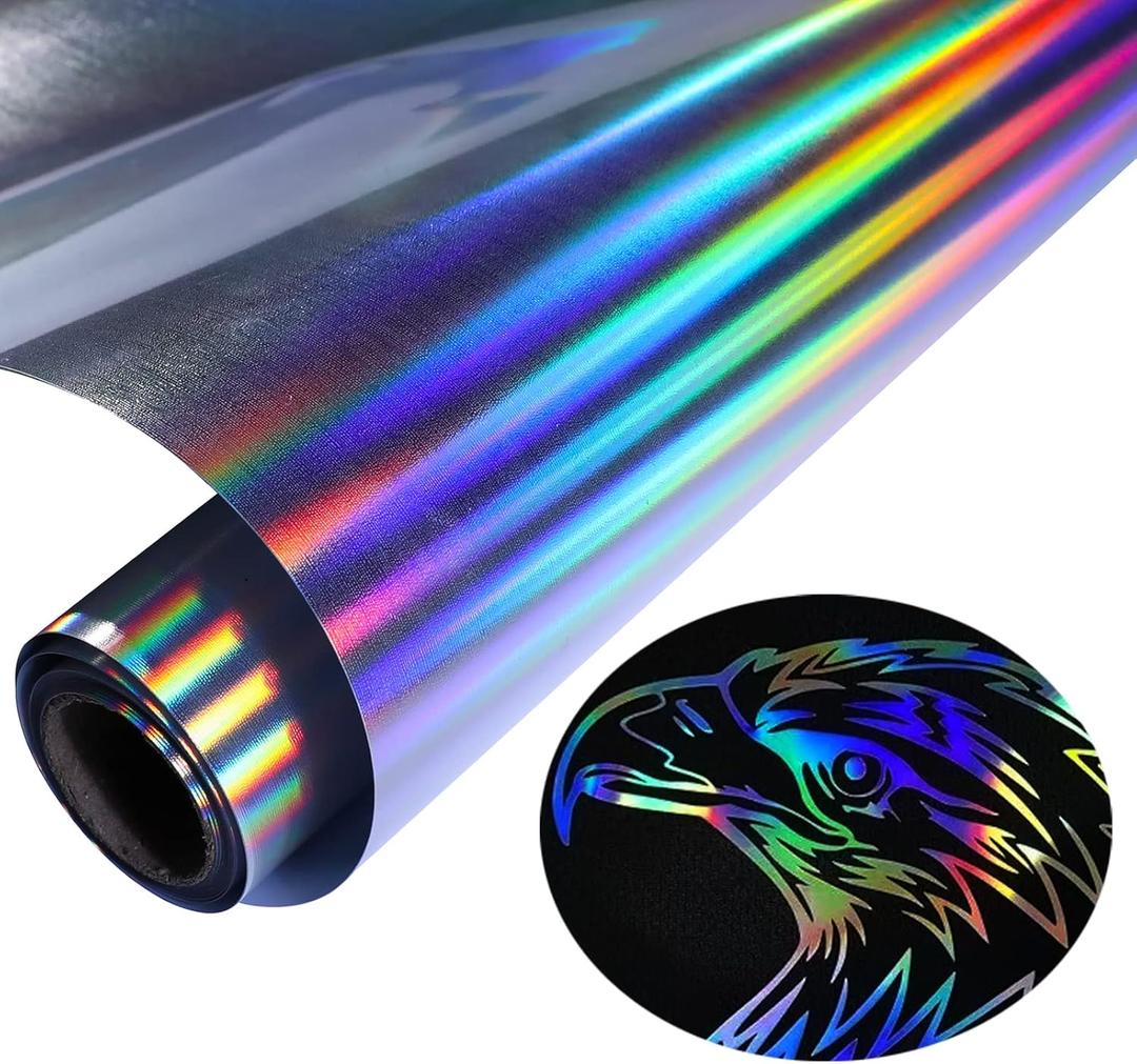 Holographic Heat Transfer Vinyl 12IN x 6FT Rainbow HTV Iron on Vinyl for DIY Iron on Fabrics T-Shirts Hats Compatible with Cricut, Cameo, Heat Press Machines