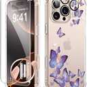 GVIEWIN for iPhone 16 Pro Max Case Floral, with Screen Protector&Camera Lens Protector,[Non Yellowing] Slim Shockproof Clear Phone Protective Cover for Women,Flower Pattern 6.9"(Alluring Butterfly)