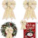 ALIBBON 2 Pcs Merry Christmas Bows for Wreaths, Christmas Wreath Bows, Glitter Gold Bows, Snowflake Bows for Front Door, Christmas Decor, Holiday Craft Bows for Indoor Outdoor Wall Window Decoration