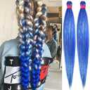 Blue Pre Stretched Braiding Hair with Tinsel 30 Inch Box Braids 2 Packs Synthetic Crochet Braid Neat Yaki Texture Hot Water Setting Hair Extensions