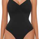 Avidlove Body Suits for Womens Sexy Ruched V Neck Thong Bodysuit Backless Sleeveless Double Lined Cami Body Suit Top (Large, Black)