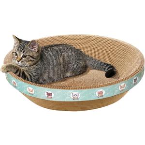 Large Cat Scratcher Bed, 16.9" x 16.9" x 3.9" Cat Scratch Cardboard with 2‑in‑1 Design, Scratching Board Pad for Indoor Cats Kitty Kittens, Scratch Bowl Lounge House Couch, Furniture Protector, Round