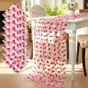 8 Pcs Strawberry Shiny Glitter Tulle Table Runner 29x70 Inch Pink Sheer Lace Tablecloth for Party Decorations Shortcake Birthday Wedding Bridal Shower Party Home Kitchen Table Decor