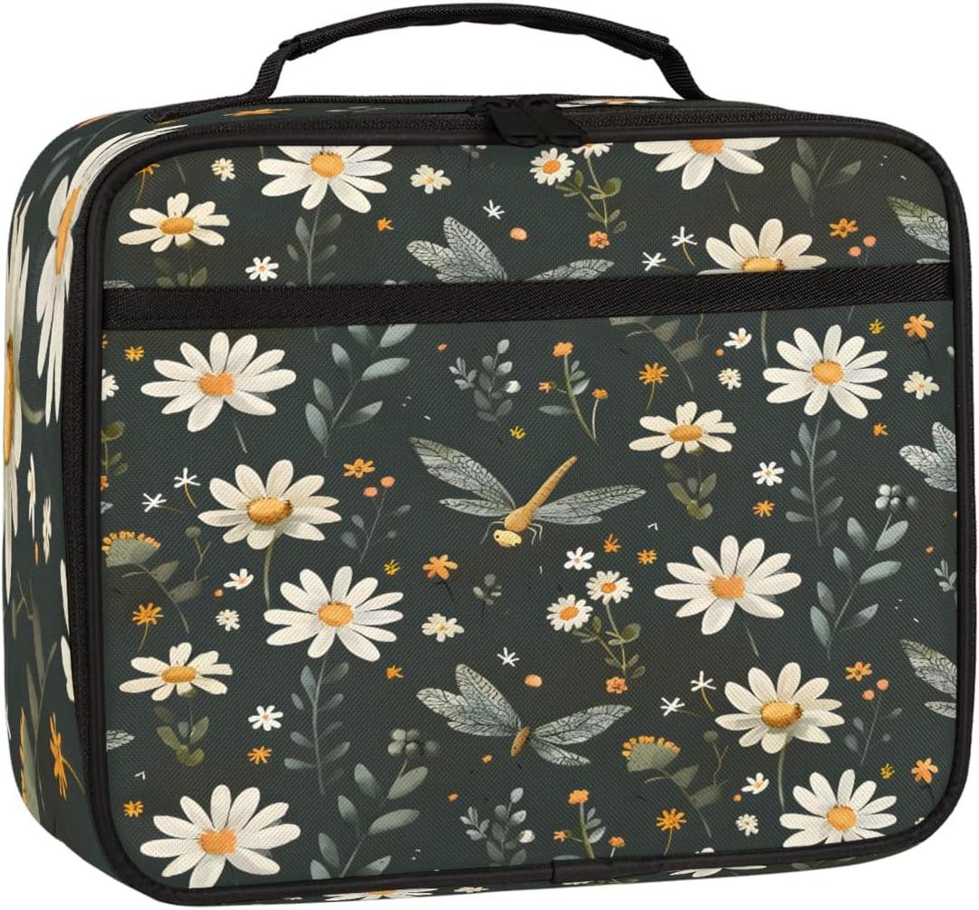 Butterfly Daisy Kids Lunch Bag Insulated Lunch Box Reusable Lunch Tote Bag for Office, Work, School, Beach or Travel