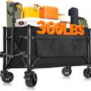 Favoyard Collapsible Wagon Carts Foldable 150L & 360LBS Portable Folding Wagons with All-Terrain Wheels & Brakes Heavy Duty Outdoor Utility Cart for Grocery Camping Shopping Sports Garden, Black