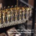 40" Rectangular Crystal Chandelier, 15-Light Smoke Grey K9 Crystals with Gold Frame, Adjustable Height Dining Room Light Over Table for Kitchen Island Living Room