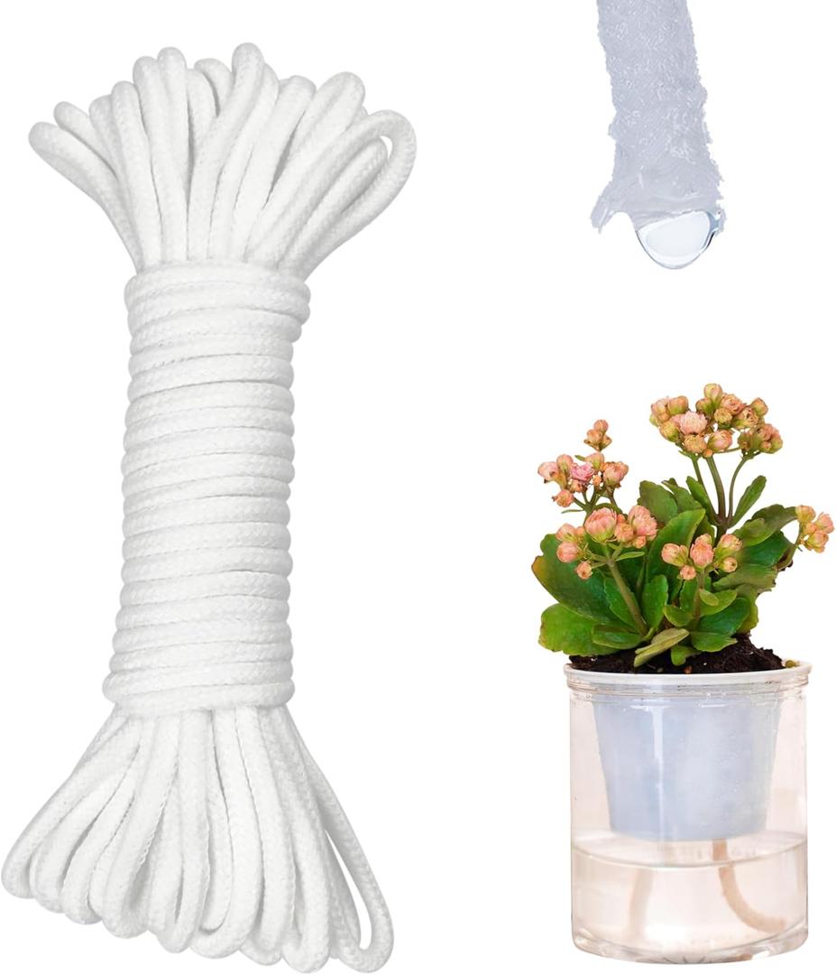 30 feet 1/5 inch Self Watering Capillary Wicking Hydroponic Wick Cord Vacation Plant Sitter DIY Self-Watering Planter Pot Automatic Water System Device Potted Violet Auto Seedling Waterer Rope