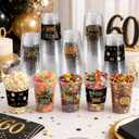 50 Pcs 60th Birthday Party Plastic Cups Bulk, 16 Oz Black Gold Plastic Clear Disposable Drinking Cups for Celebrating 60 Years Old Birthday Party Supplies Decorations Women Men