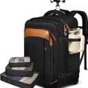 Vancropak Travel Backpack with Wheels, 17 inch Carry On Flight Approved Wheeled Laptop Backpack with 3 Packing Cubes, Expandable Water Resistant Lightweight Roller Backpack for Business, Black Brown