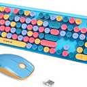 FOPETT 2.4GHz Wireless Keyboard and Mouse Set with Switch Button - Full-Size Keyboard - Compatible for Windows/Laptop/PC/Notebook/Smart TV and More - Blue Colorful