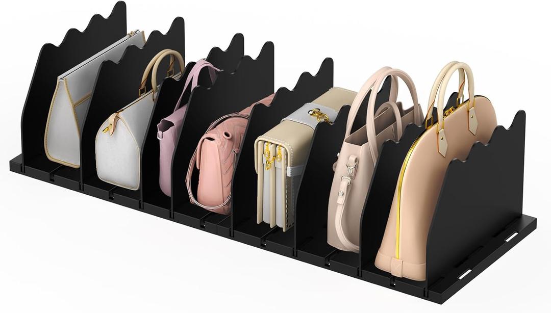 Ronlap Purse Storage Organizer for Closet, Black Closet Bag Storage Dividers Rack Shelf Purse Dividers for Closet Organization Handbag Separators Closet Purse Organizers and Storage, 2 Pack, Black