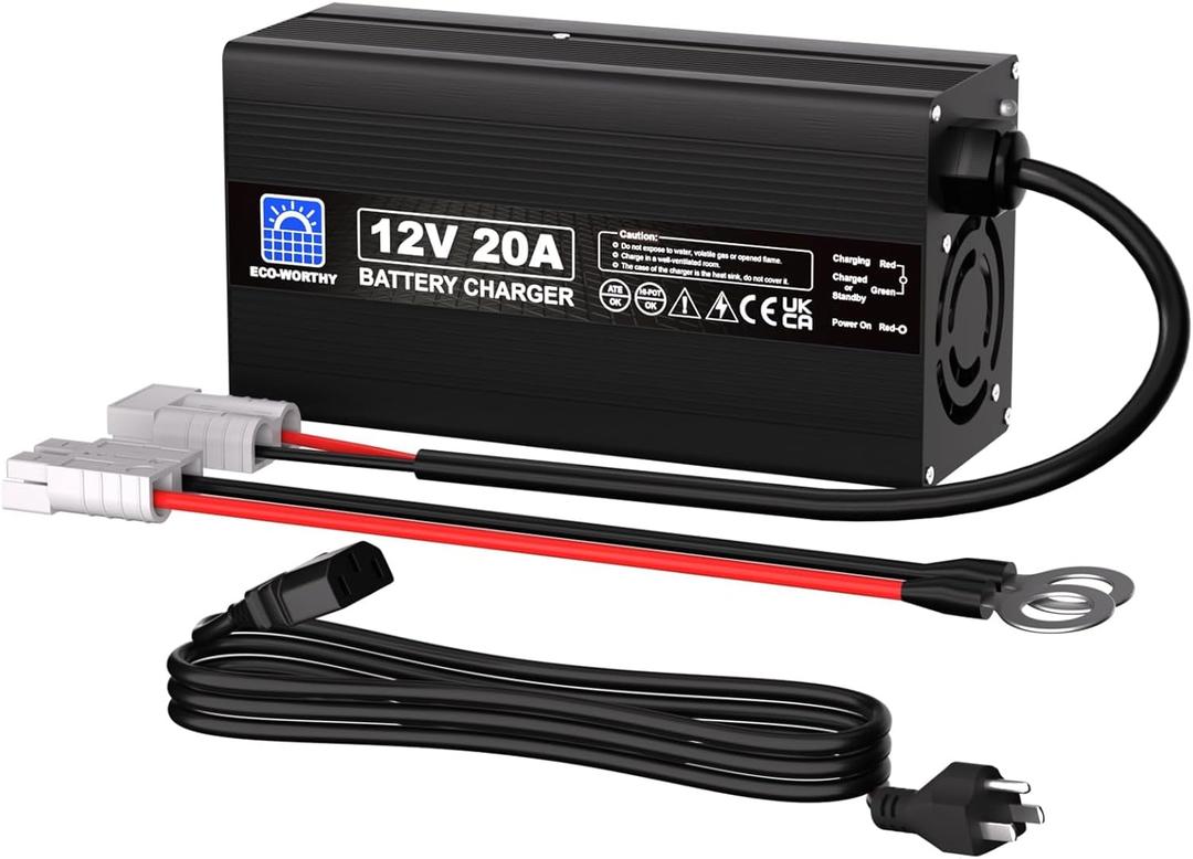 ECO-WORTHY 12V 20A Lithium Battery Charger 14.6V LiFePO4 Battery Charger with Quick Connector Automatic Smart & Maintenance for Deep Cycle Rechargeable Battery Boat RV