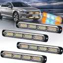 4pcs 24-LED Emergency Strobe Light, Amber White Ultra-Thin Surface Mount Flashing Warning Beacon Hazard Construction Caution Light for Cars Off Road Firefighter Vehicles Trucks