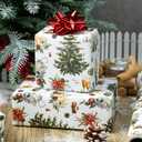 MAYPLUSS Christmas Wrapping Paper Roll - 17 In x 33 Feet - Cute Watercolor Christmas Tree Candle Pinecone Goblet Gift Wrap Paper for New Year, Holiday, Kids