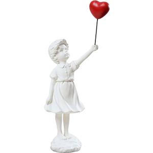 Banksy Street Graffiti Art Statue, Love Balloon Girl Room Decor, Resin Ornaments, Living Room Dining Desk Bookshelf Decorations, (White)