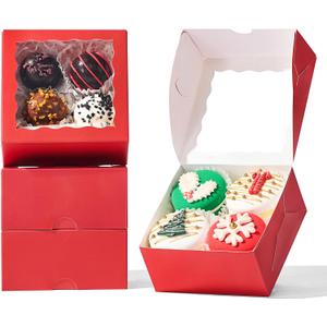 50-Count 4x4x2 Food-Safe Classic Red Bakery Boxes - Multi-Use Pastry & Treat Packaging for Cookies, Truffles & Wedding Favors (Stackable Gift Boxes for Cakes, Pies & Cinnamon Rolls)