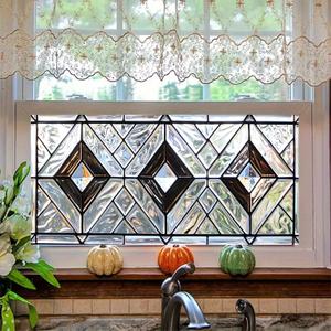 HOMETITUTE Stained Glass Window Film 39.3x17.7 Inch Geometric Frosted Glass Sticker for Bathroom Kitchen Door Window Static Cling Privacy Film No Glue Decorative Window Covering