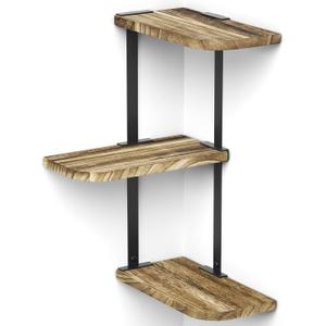 Love-KANKEI Corner Shelf Wall Mount of 3 Tier Rustic Wood Floating Shelves for Bedroom Living Room Bathroom Kitchen Office and More Carbonized Black