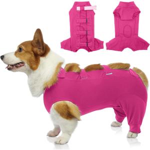 IECOii Dog Onesie for Surgery, Dog Surgery Suit Female Spay Recovery Suit for Medium Size Dog, Dog Recovery Suit Male Pet Abdominal Anti Licking Shirt, Dog Bodysuit Alternative to Cone E-Collar, M-Rosered