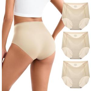 INNERSY Women's High Waist Seamless Underwear No Show Panties Full Coverage Briefs 3-Pack (Nude)