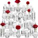Clear Glass Bud Vase Set of 32 Pcs,Small Bud Vases in Bulk,Glass Crystal Flower Vases Table Centerpieces for Party Event Wedding Decor Baby Shower Decorations (Clear, 32 Pcs)