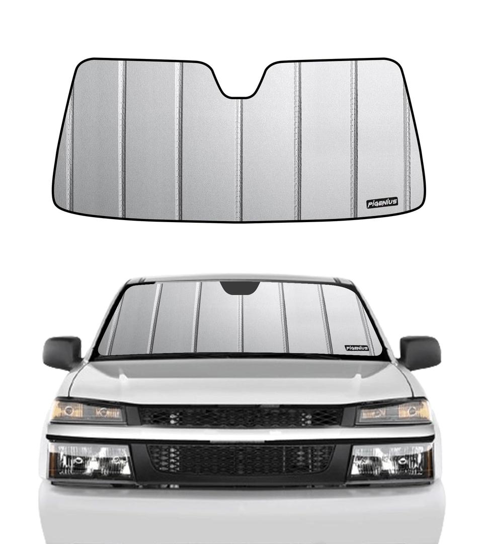 Pigenius Windshield Sunshade for Chevy/GMC Colorado/Canyon 2004-2012, Metallic Silver Finish
