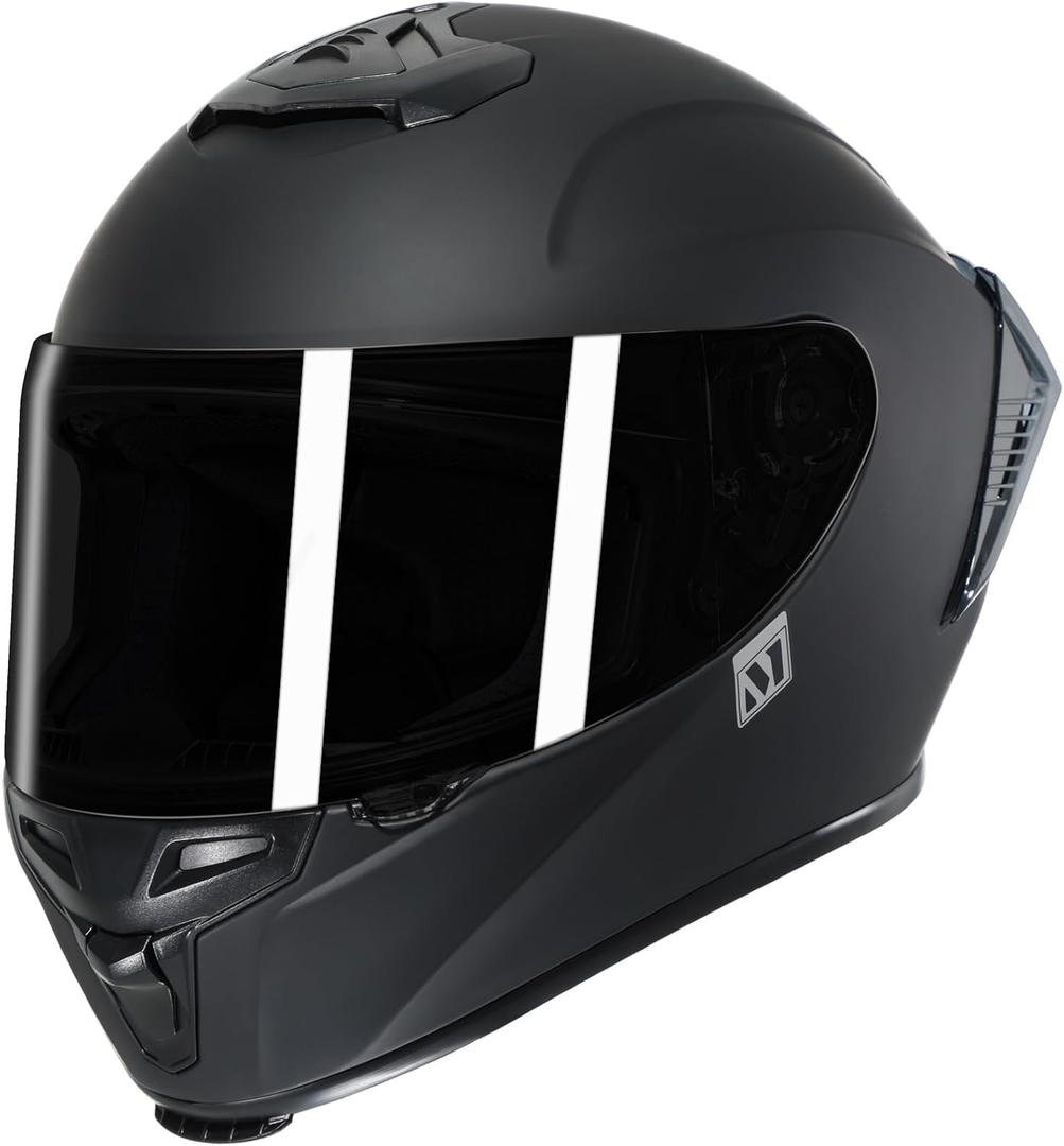 Full Face Motorcycle Helmet with Spoiler - Advanced Aero Design for Men and Women (Unisex) (Large, Matte Black)