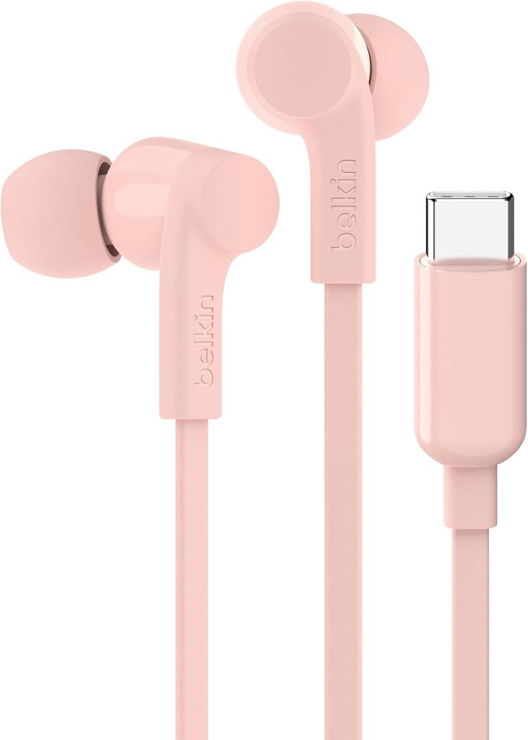Belkin SoundForm Wired Earbuds with USB-C Connector, in-Ear Earphones w/Microphone - USB-C Headphones for iPhone 17, iPhone 16, iPad mini, Galaxy S26, Google Pixel 10, Android, & More - Pink