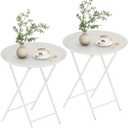 Garden 4 you Folding TV Tray Table, Metal Round Side Table, White Dinner Table with Metal Frame, Modern Outdoor Tray Table for Living Room, Bedroom, Patio & Small Spaces, 2 Packs