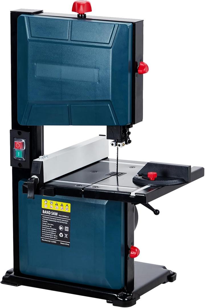 8 in Band Saw, ExploreHorizon 0-45 Tilting Range, 3A & 1800RPM Pure Copper Motor Bandsaw, Benchtop Band Saw with Fence and Miter Gauge, for Woodworking Aluminum Plastic