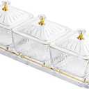 Glass Serving Tray Serving Dishes for Dried Fruits Platters for Wedding, Party Appetizer Tray with 3 Individual Bowls Snack Tray with Lid, transparent