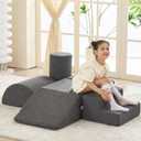 jela Kids Foam Climbing Blocks 4Pcs Soft Play Equipment, Toddler Climbing Toys Indoor Soft Play Climbing Set, Lightweight Climbing Blocks for Babies, Crawling Foam Playset (Miss Fabric Darkgrey)