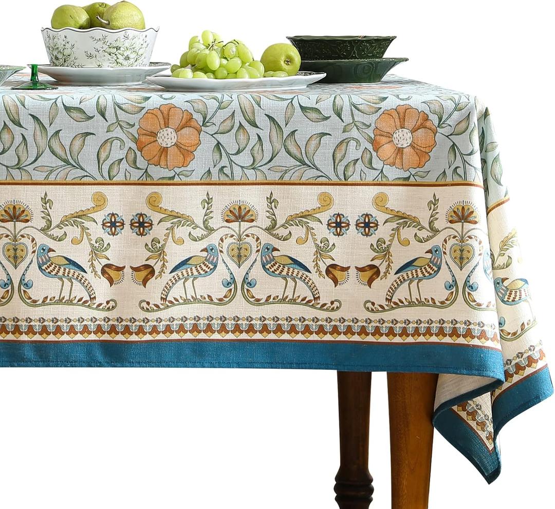 patdrea Designer French Table Cloth Rectangle,Blue Italian Floral Tablecloths,Provencal Country Spring Summer Linen Tablecloth,Wrinkle Free Table Cover for Kitchen Dining,Christmas,55"x87" (Wensel)