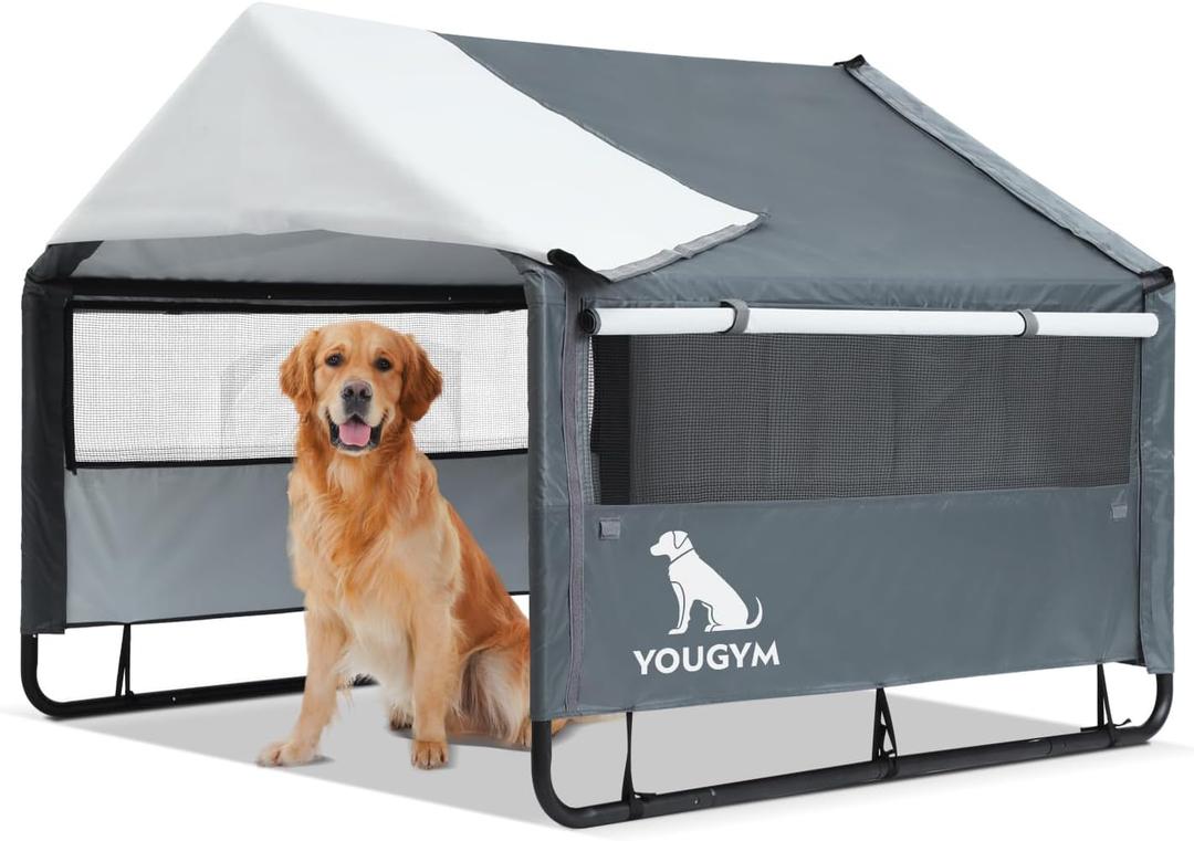 XLarge Outdoor Dog House 4'x4'x3.2' for Large Dogs, Animal Shelter with Doors and Mesh Window, Outside Sun Rain Canopy Pet House for Dogs, Cats, Small Animals and Livestock (Deep Grey)