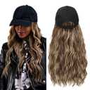 Synthetic Wig Hat with Natural Wave hair Extensions attached for woman Baseball cap wig Mix brown blonde curly wavy Hairstyle Adjustable Hat Wig (Mbrown blonde, 22inch)