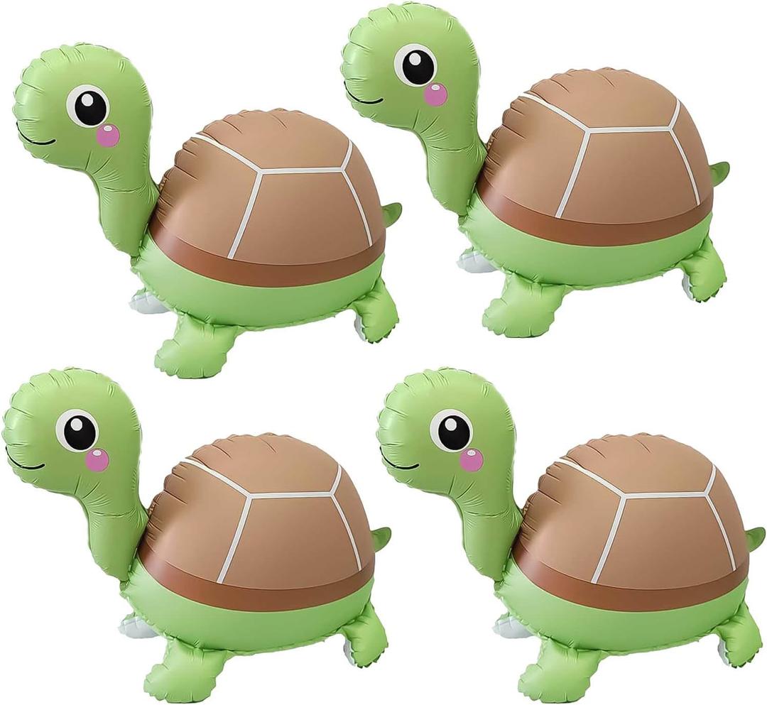 4 Pcs Inflatable Self Standing Turtle Balloons/4D Walking Animal Turtle Foil Balloon/Under The Sea Party, Mermaid Ocean Theme Birthday, Pool Beach Party Decorations