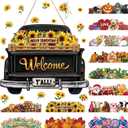 Ferraycle Interchangeable Welcome Sign Summer Truck Decor Seasonal Hanging Sign Farmhouse Rustic Holiday Door Signs with 12 Holiday Icons for Summer Independence Day