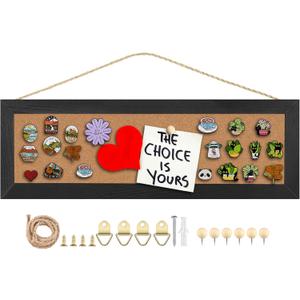 Cork Board Bulletin Board, 5.5x16.5inch Small Enamel Pin Board, Bulletin Board for Wall, Pin Board Cork Board for Brooch Pin Storage Display (Black)