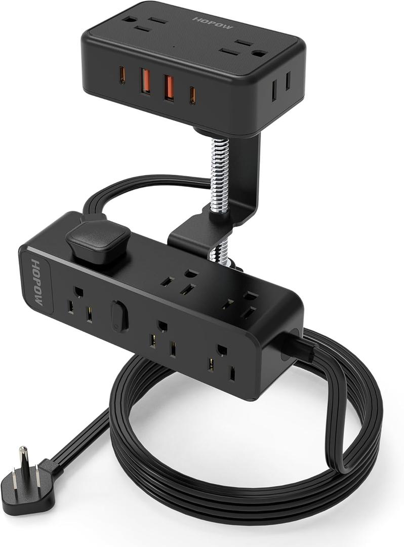 Dual Layer Desk Clamp Power Strip, Desktop Edge Mount Charging Station with 13 Outlets 4 USB Ports (2 USB C), Under Desk Surge Protector(1700 Joules), 10 Ft Extension Cord for Office Home (Black)