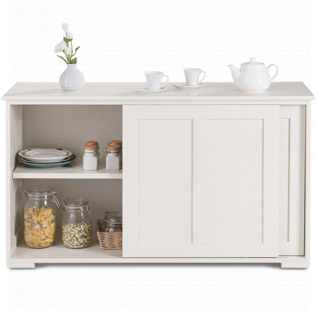 Kitchen Storage Cabinet Sideboard Buffet Cupboard Wood Sliding Door Pantry White