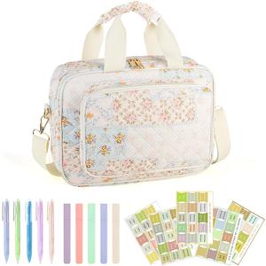 Bible Cover Case for Women, Large Quilted Bible Bag with Bible Study Supplies 5*Sticker & 5*Highlighter & 5*Pen, Stylish Church Bag Journaling Kit, Mothers Day Christian Gifts (Patchwork)